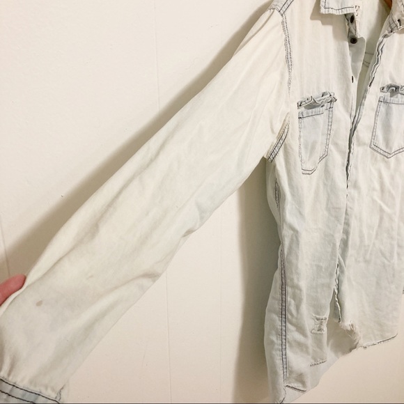 One teaspoon western distressed button down Jean denim long sleeve shirt stained - Picture 6 of 9
